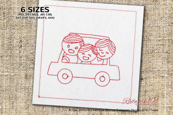 Cute Hapy Family in Car Lineart Design