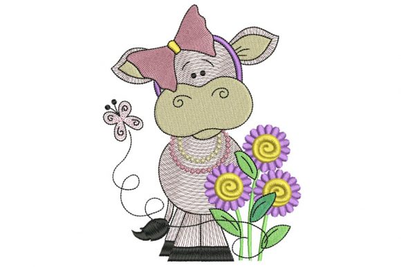 Spring Cow Embroidery Design